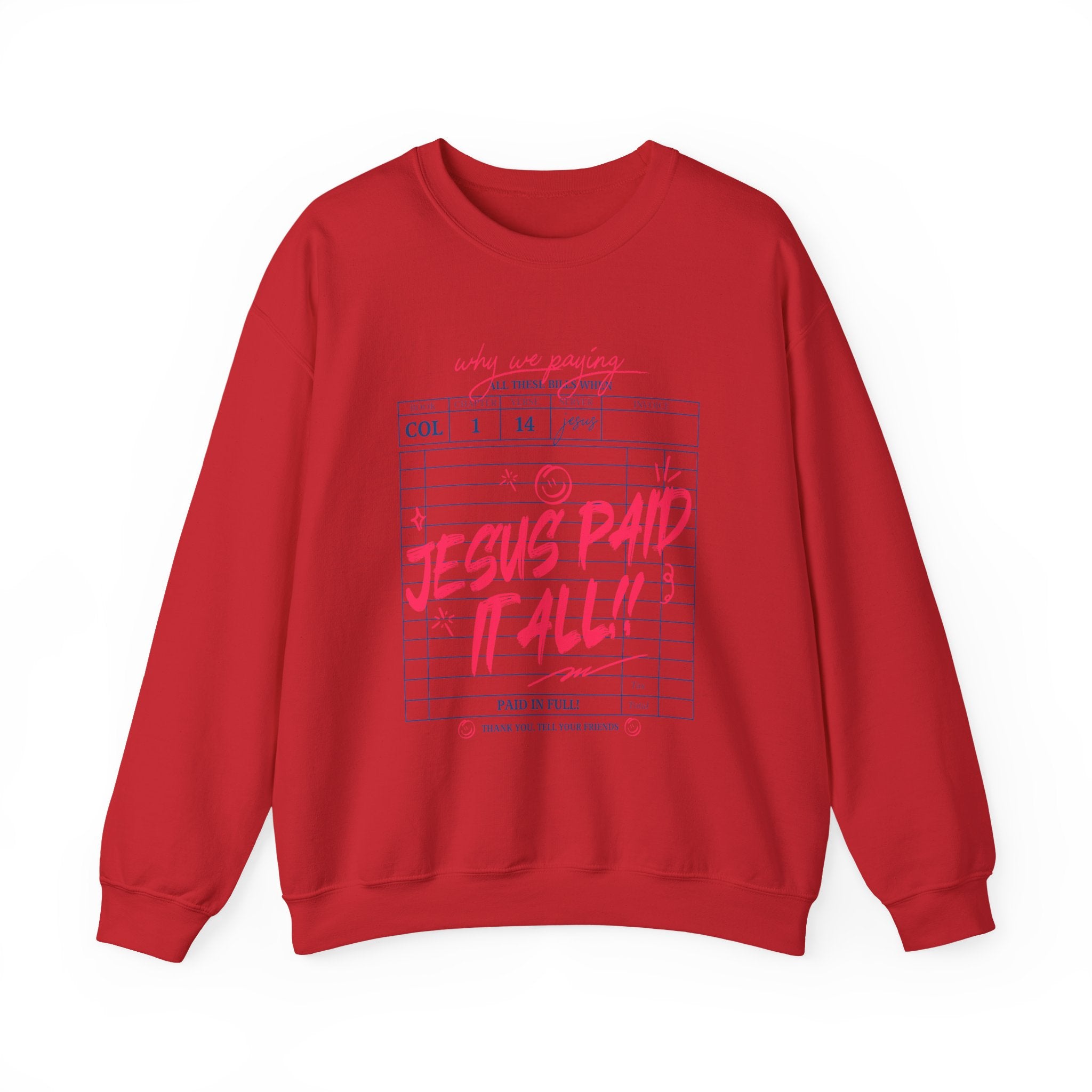 Crewneck Sweatshirt — “Jesus Paid It All” Vintage Receipt Christian Graphic