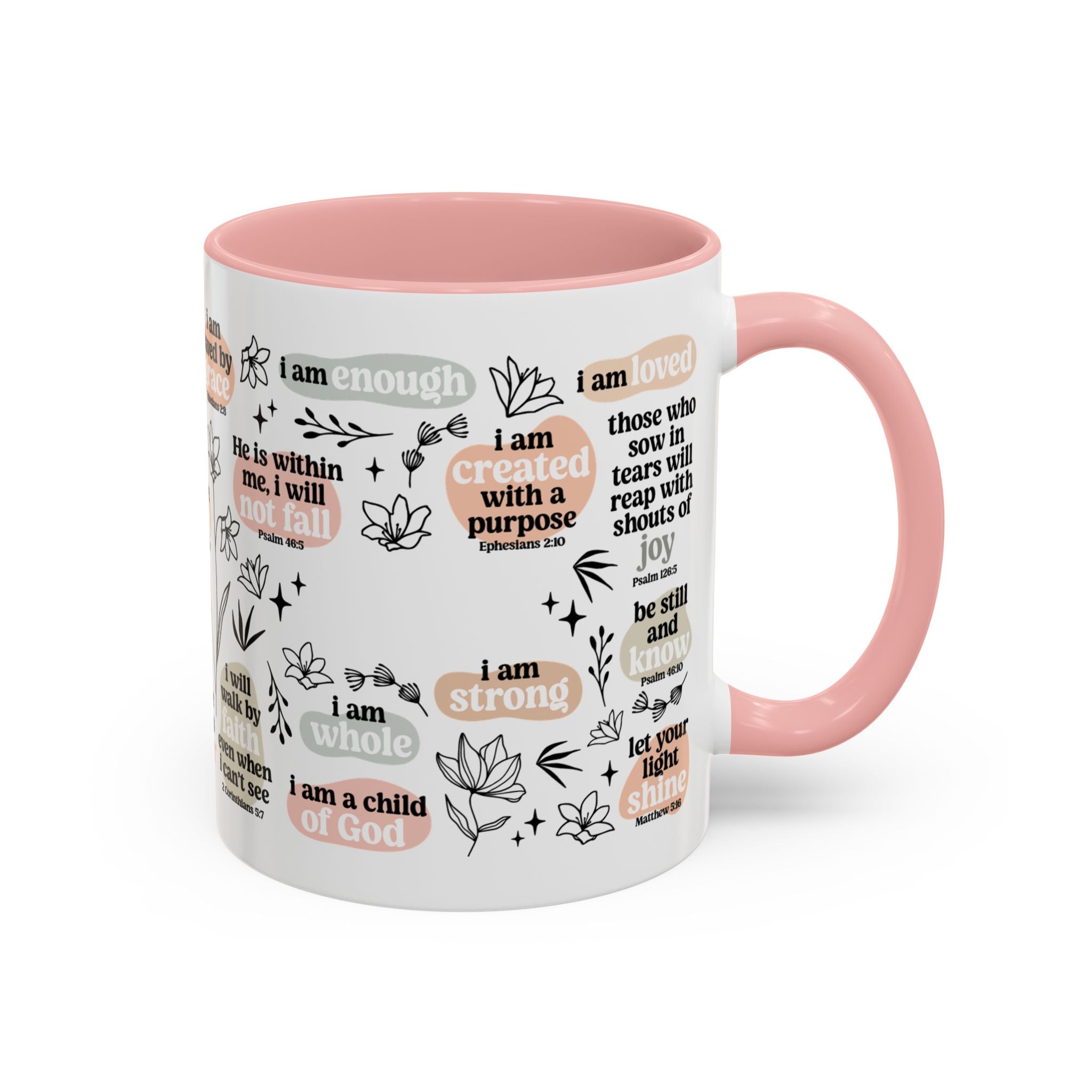 Affirmation Coffee Mug — Floral Inspirational Scripture Quotes (11/15oz)