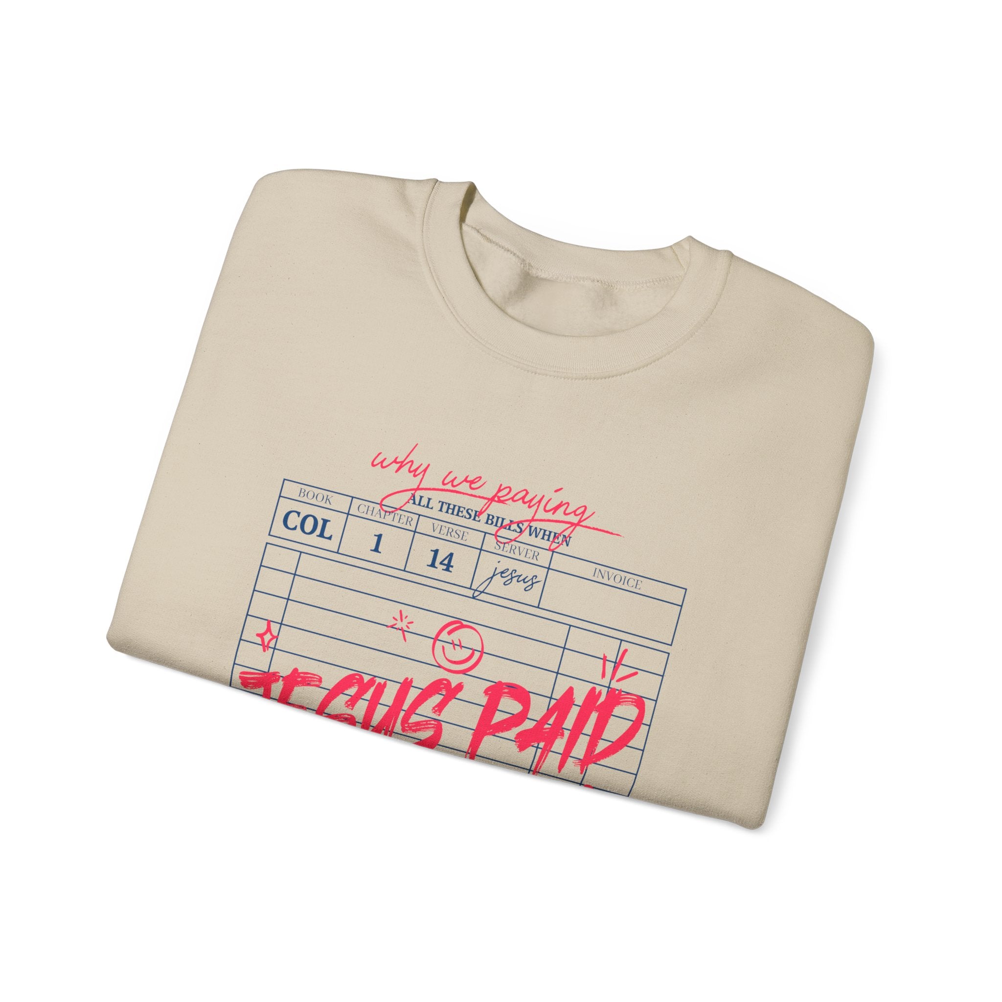Crewneck Sweatshirt — “Jesus Paid It All” Vintage Receipt Christian Graphic