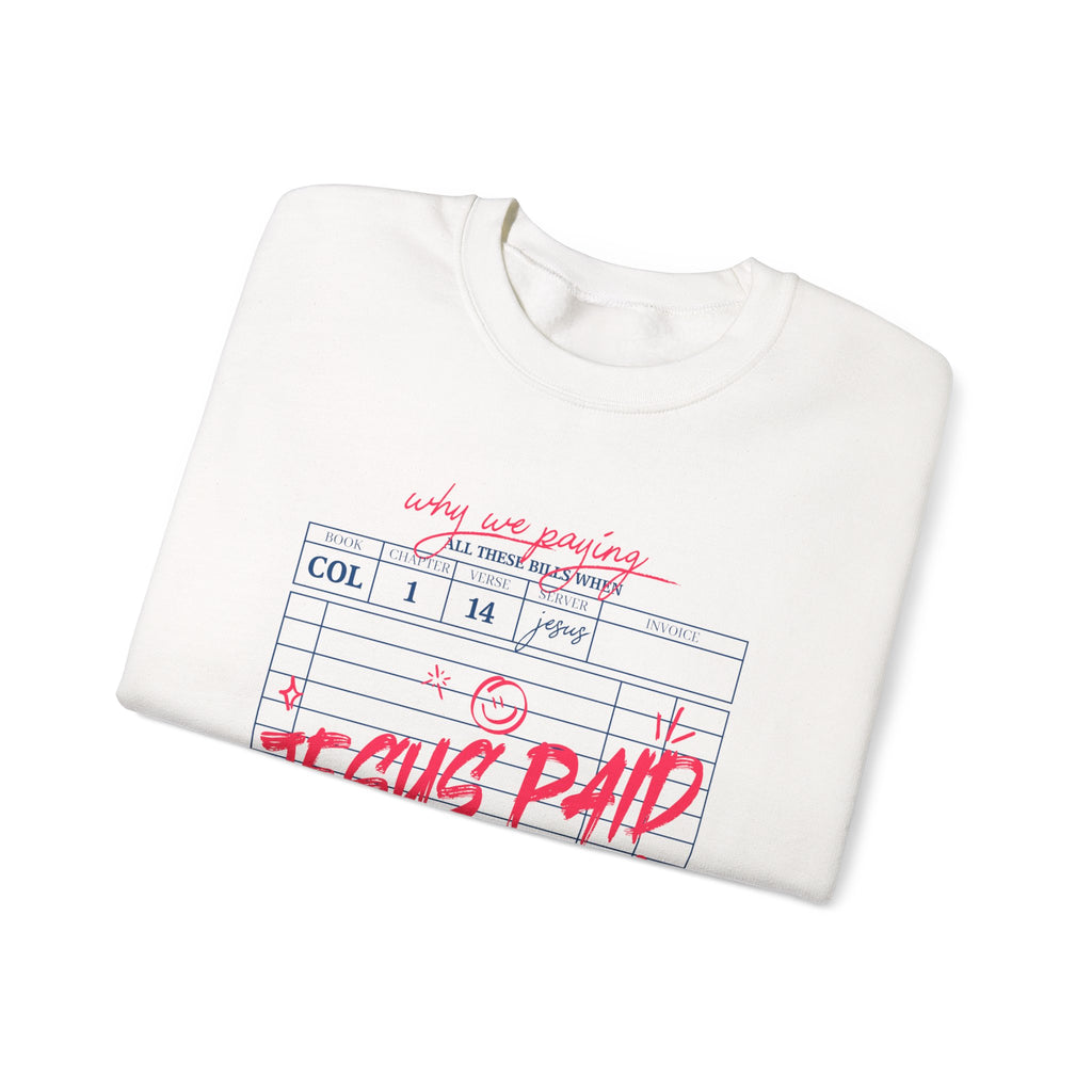 Crewneck Sweatshirt — “Jesus Paid It All” Vintage Receipt Christian Graphic