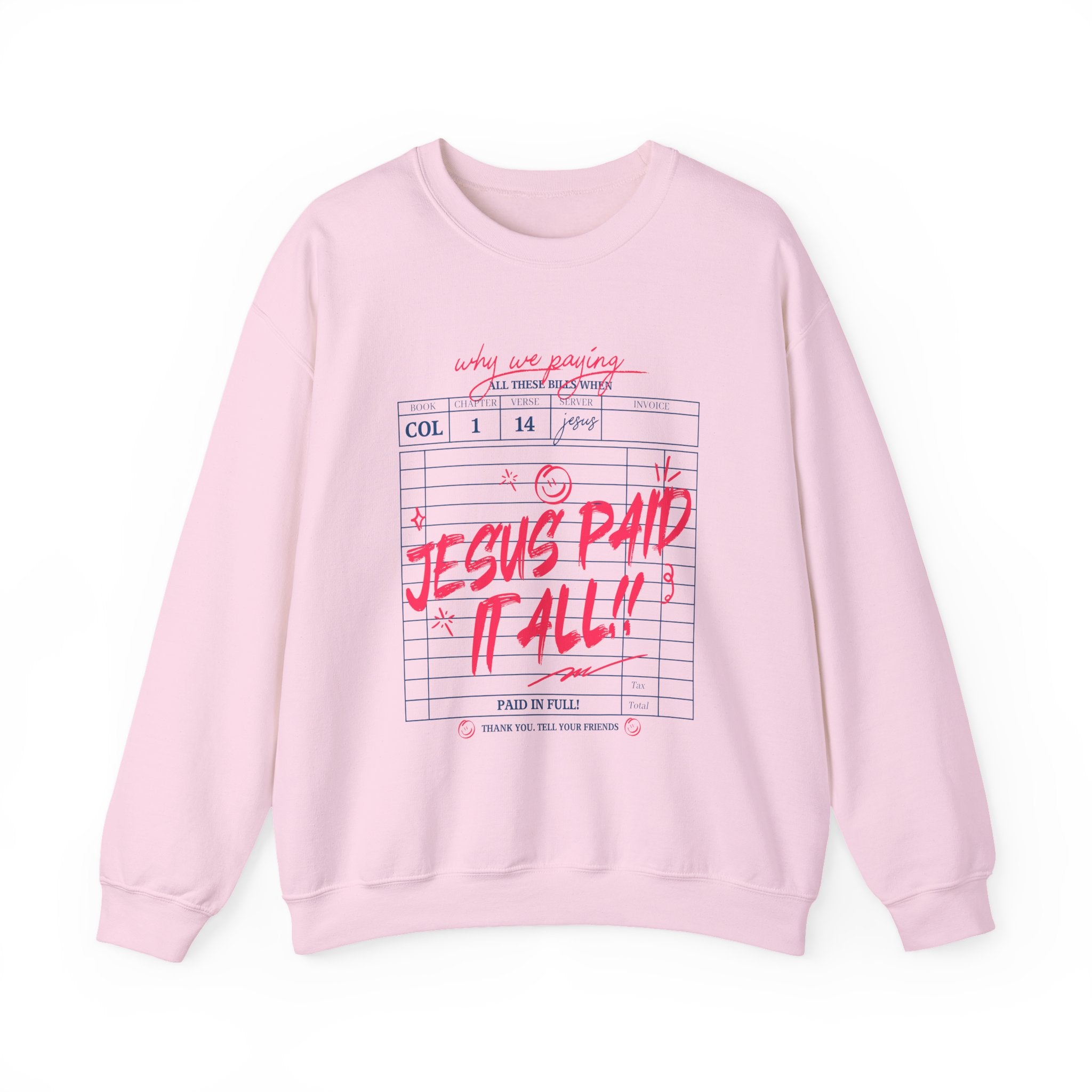Crewneck Sweatshirt — “Jesus Paid It All” Vintage Receipt Christian Graphic