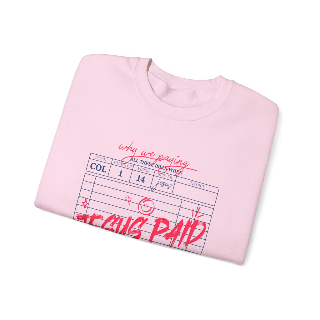 Crewneck Sweatshirt — “Jesus Paid It All” Vintage Receipt Christian Graphic